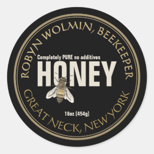 Zwart Honey Label met Bee Modern 