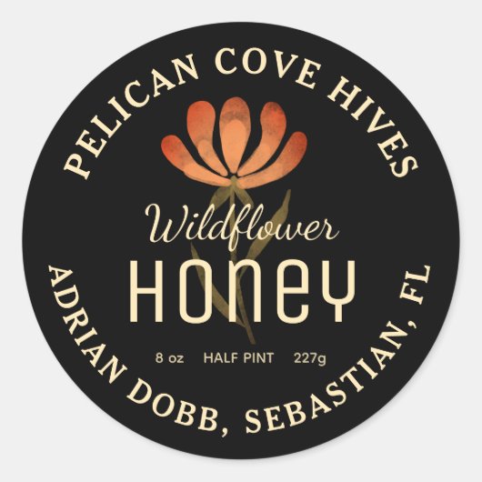 Zwart Honey Label Waterverf Wildflower Floral (Voorkant)