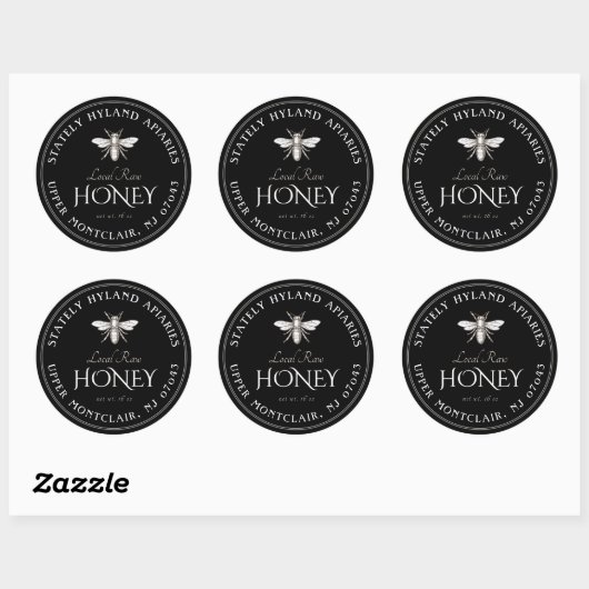 Zwart honingetiket Witte Vintage Ronde Sticker (Vel)