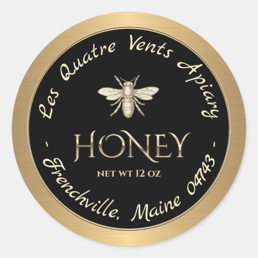 Zwart honinghondenlabel bij Heraldic Bee Gold Bord Ronde Sticker (Voorkant)