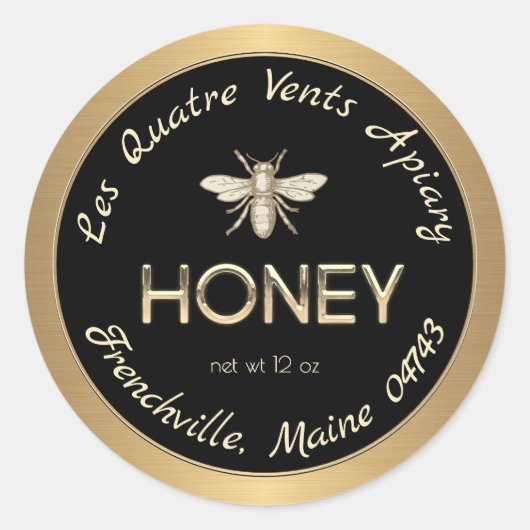 Zwart honinghondenlabel bij Heraldic Bee Gold Bord Ronde Sticker (Voorkant)
