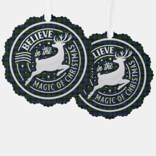 Zwart horloge Ancient Scottish Tartan Christmas Ornament Kaart