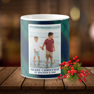 Zwart horloge Blauw Groen Plaid Aangepaste foto en Koffiemok