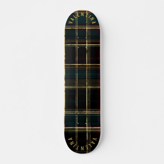 Zwart horloge geplakt skateboard met gouden accent (Voorkant)