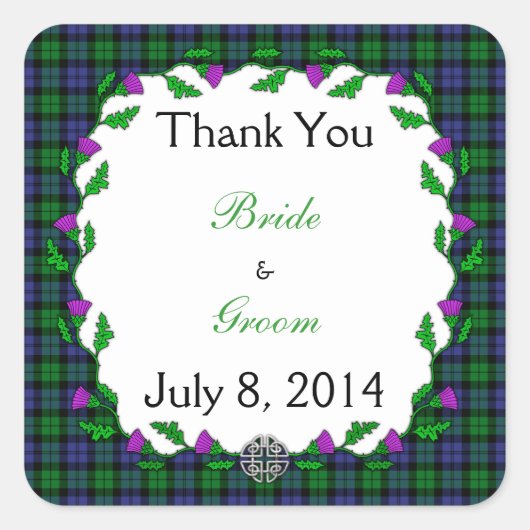 Zwart horloge militaire Keltische bruiloft dank u Vierkante Sticker (Voorkant)