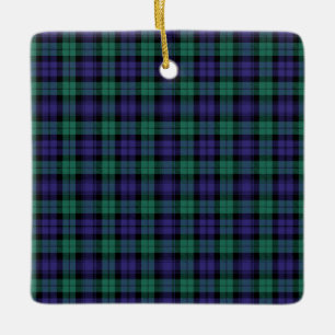 Zwart horloge Schotse Tartan Keramisch Ornament