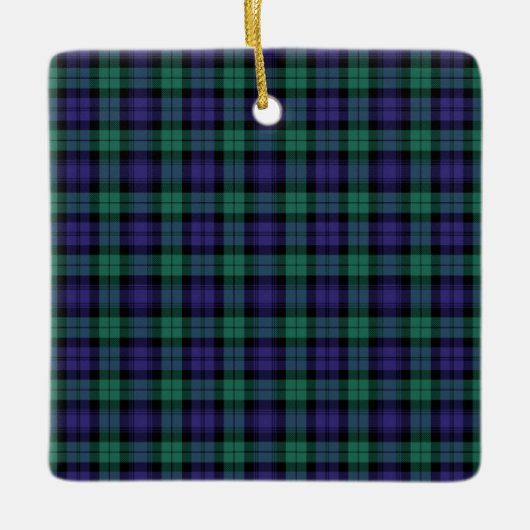 Zwart horloge Schotse Tartan Keramisch Ornament (Voorkant)