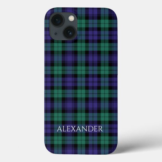 Zwart horloge Schotse Tartan naam Case-Mate iPhone Case (Achterkant)