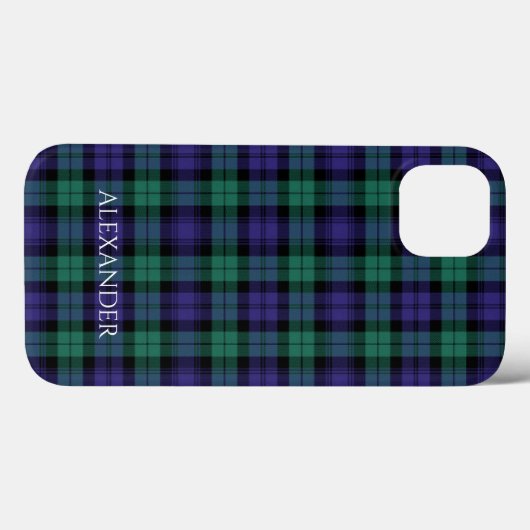 Zwart horloge Schotse Tartan naam Case-Mate iPhone Case (Achterkant (horizontaal))