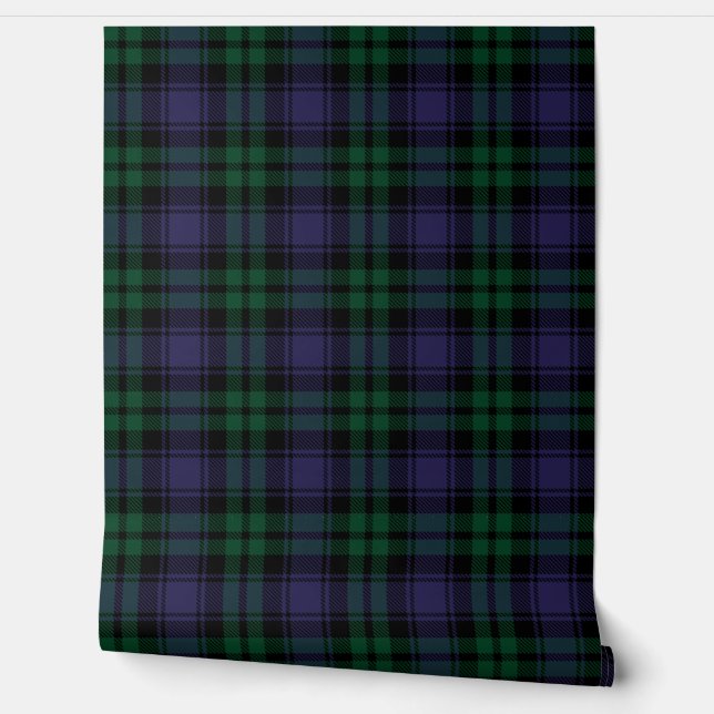 Zwart horloge Tartan, Plaid Behang (Afrollen)