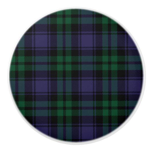 Zwart horloge Tartan, Plaid Keramische Knop (Voorkant)