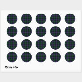 Zwart horloge Tartan, Plaid Ronde Sticker (Vel)