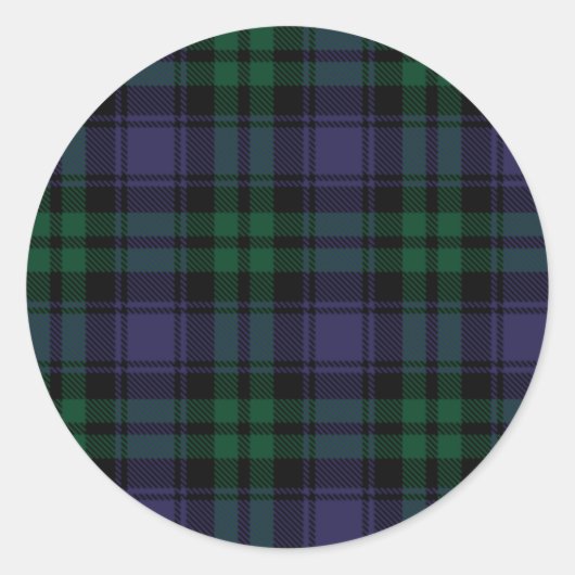 Zwart horloge Tartan, Plaid Ronde Sticker (Voorkant)