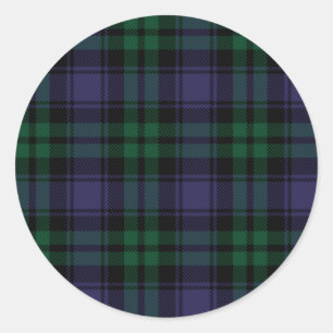 Zwart horloge Tartan, Plaid Ronde Sticker