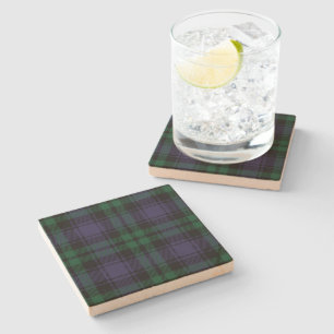 Zwart horloge Tartan, Plaid Stenen Onderzetter
