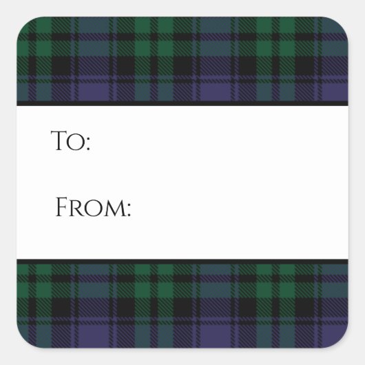 Zwart horloge Tartan, Plaid Vierkante Sticker (Voorkant)