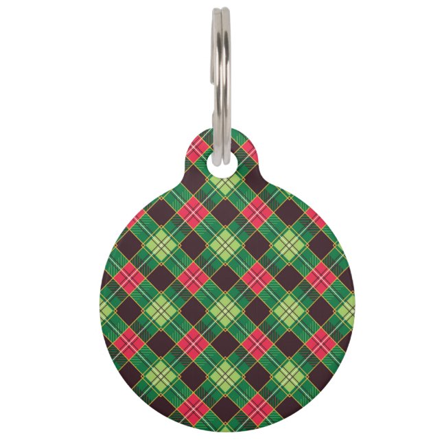 Zwart horloge Tartan stof patroon Huisdierpenning (Voorkant)