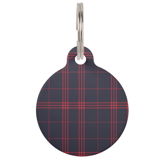Zwart horloge Tartan stof patroon Huisdierpenning (Achterkant)