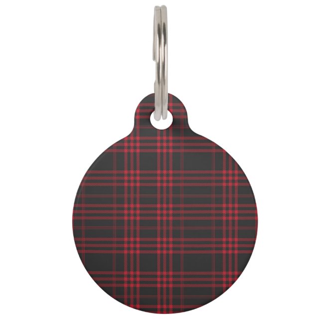 Zwart horloge Tartan stof patroon Huisdierpenning (Voorkant)