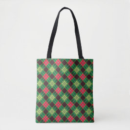 Zwart horloge Tartan stof patroon Tote Bag
