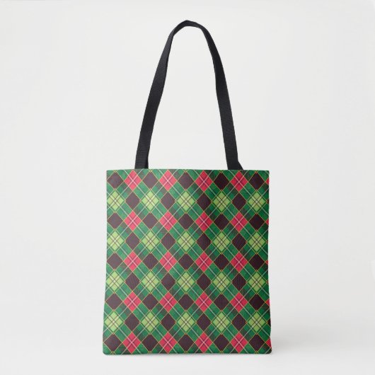 Zwart horloge Tartan stof patroon Tote Bag (Voorkant)