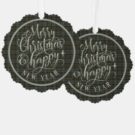 Zwart horloge Verweerde Schotse Tartan Kerstmis Ornament Kaart