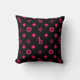 Zwart + Hot Pink aangepast Initiaal monogram patro Kussen