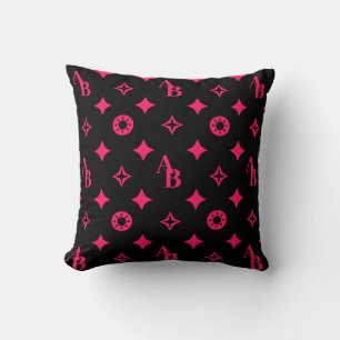 Zwart + Hot Pink aangepast Initiaal monogram patro Kussen