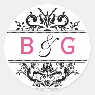 Zwart & Hot Pink Crest Envelope Seal Ronde Sticker