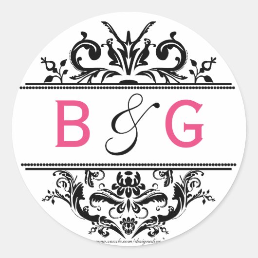 Zwart & Hot Pink Crest Envelope Seal Ronde Sticker (Voorkant)