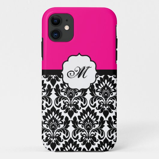 Zwart "Hot Pink" Damask Lace ID™ iPhone 5 Hoesje (Achterkant)