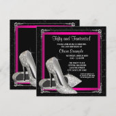 Zwart Hot Pink Glitter High Heel Verjaardagsfeest Kaart (Voorkant / Achterkant)