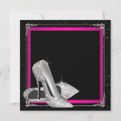 Zwart Hot Pink Glitter High Heel Verjaardagsfeest Kaart (Achterkant)
