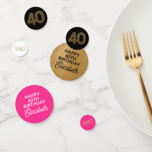 Zwart Hot Pink Goud 40e Verjaardag Tafelconfetti Confetti
