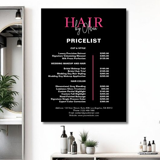 Zwart Hot Pink Hair prijslijst Poster