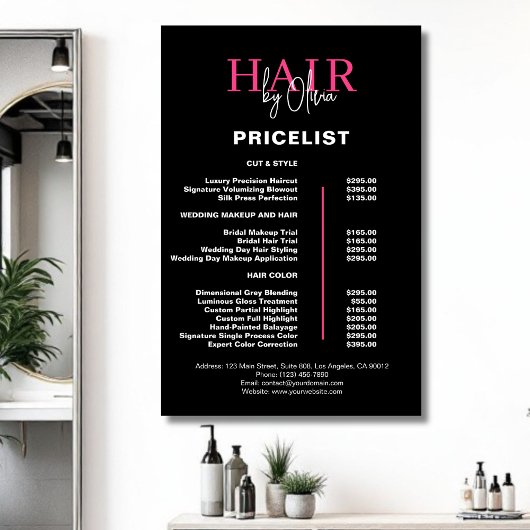 Zwart Hot Pink Hair prijslijst Poster