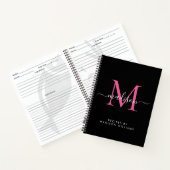 Zwart Hot Pink Magenta Monogram Script Naam Recept Notitieboek (Binnen)