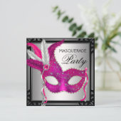 Zwart Hot Pink Mask Hot Pink Masquerade Party Kaart (Staand voorkant)