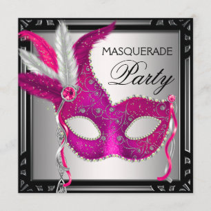 Zwart Hot Pink Mask Hot Pink Masquerade Party Kaart
