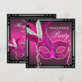 Zwart Hot Pink Mask Hot Pink Masquerade Party Kaart (Voorkant / Achterkant)