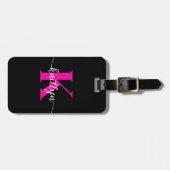 Zwart Hot Pink Monogram Bagagelabel (Voorkant horizontaal)