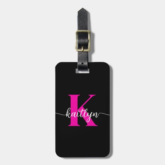 Zwart Hot Pink Monogram Bagagelabel (Voorkant verticaal)