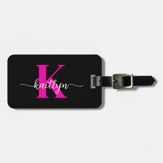 Zwart Hot Pink Monogram Bagagelabel (Voorkant horizontaal)