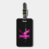 Zwart Hot Pink Monogram Bagagelabel (Voorkant verticaal)