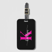 Zwart Hot Pink Monogram Bagagelabel (Voorkant (verticaal))