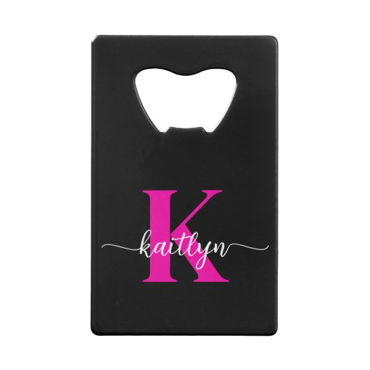 Zwart Hot Pink Monogram Creditkaart Flessenopener (Achterkant)