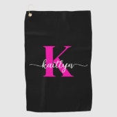 Zwart Hot Pink Monogram Golfhanddoek (Voorkant)