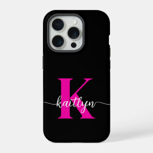 Zwart Hot Pink Monogram iPhone 15 Pro Case