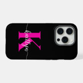 Zwart Hot Pink Monogram iPhone Hoesje (Achterkant horizontaal)