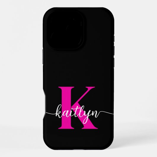 Zwart Hot Pink Monogram iPhone Hoesje (Achterkant)